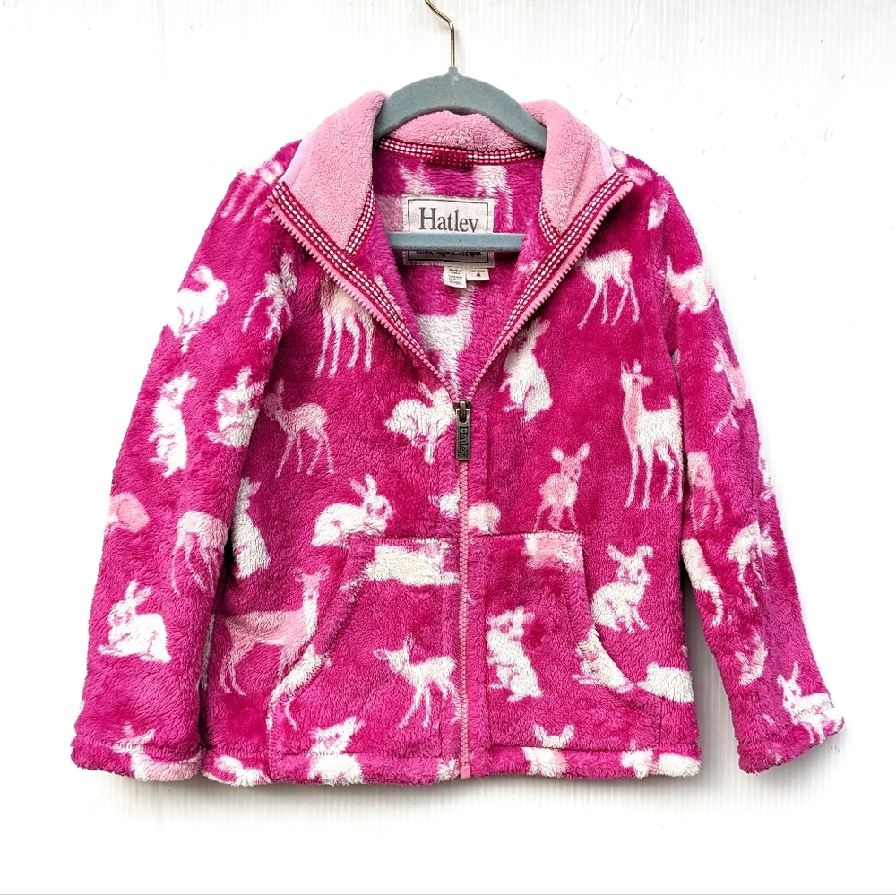 HATLEY girls deer and rabbit zip-up fleece jacket